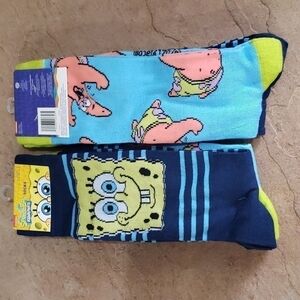 Spongebob Squarepants and Patrick Socks Nickelodeon Show 2 Pairs New